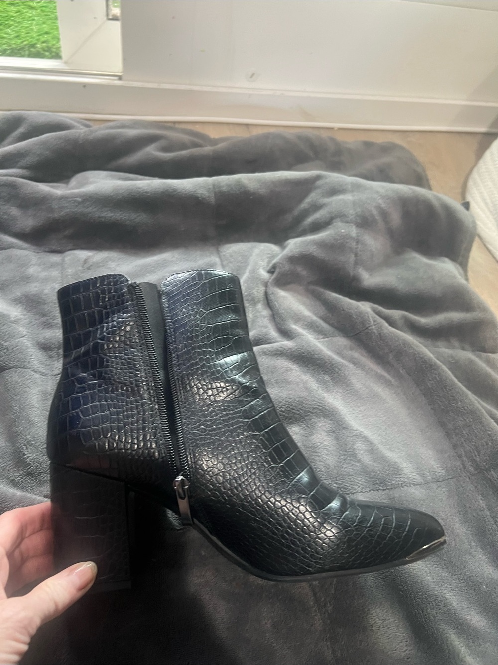 Franco Sarto Black Croc-Embossed Block Heel Ankle Booties